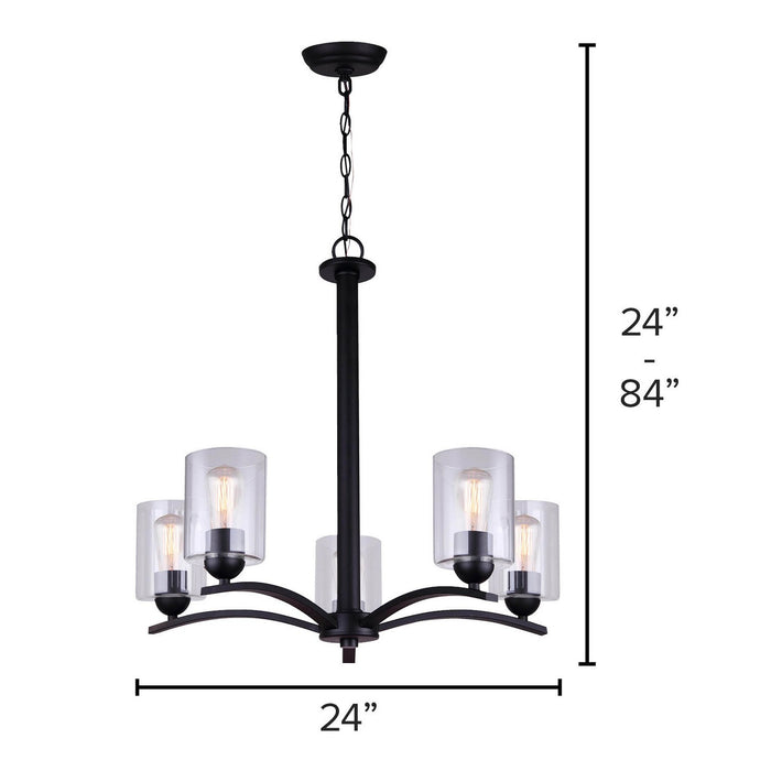 Canarm ICH370A05BK-CL Five Light Chandelier, Matte Black