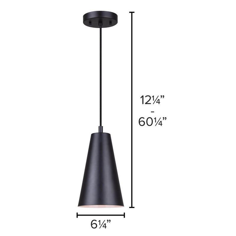 Canarm IPL1056A01BK One Light Pendant, Matte Black