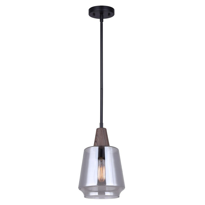 Canarm IPL2040B01BKW One Light Pendant, Matte Black And Faux Wood