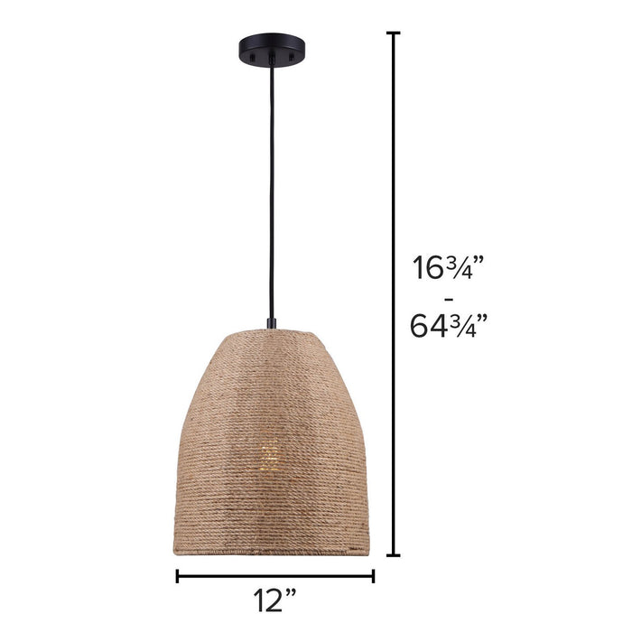 Canarm IPL785B01BKR One Light Pendant, Matte Black/Rope Color