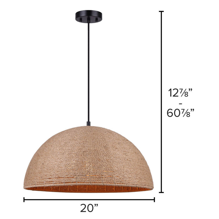 Canarm IPL785B03BKR20 Three Light Pendant, Matte Black/Rope Color
