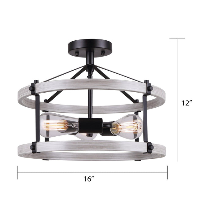 Canarm ISF1094A03BBG Three Light Semi Flush Mount, Black/Brushed Grey