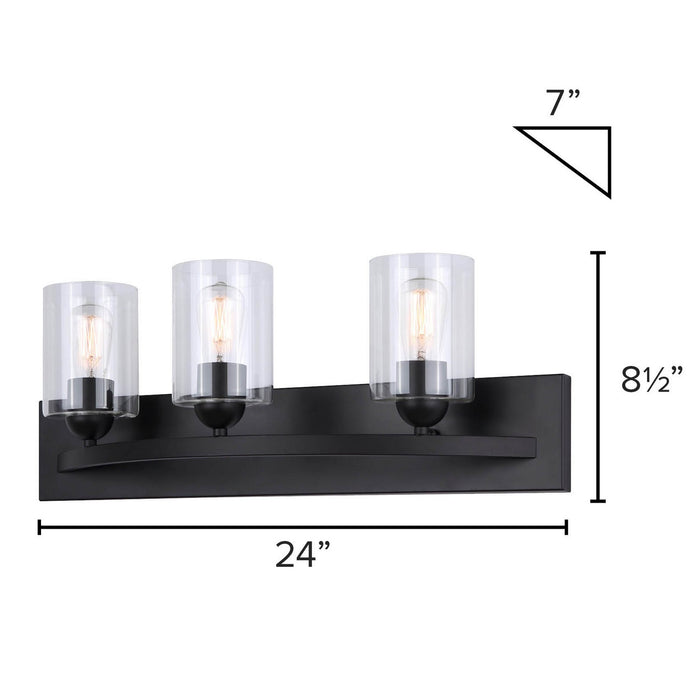 Canarm IVL370A03BK-CL Three Light Vanity, Matte Black
