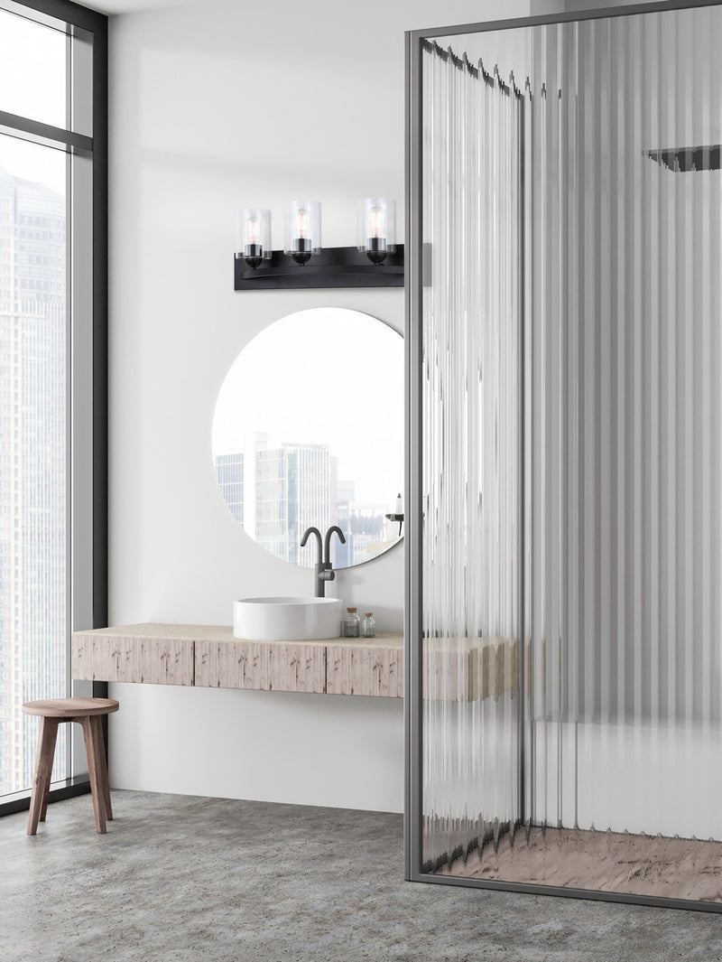 Canarm IVL370A03BK-CL Three Light Vanity, Matte Black