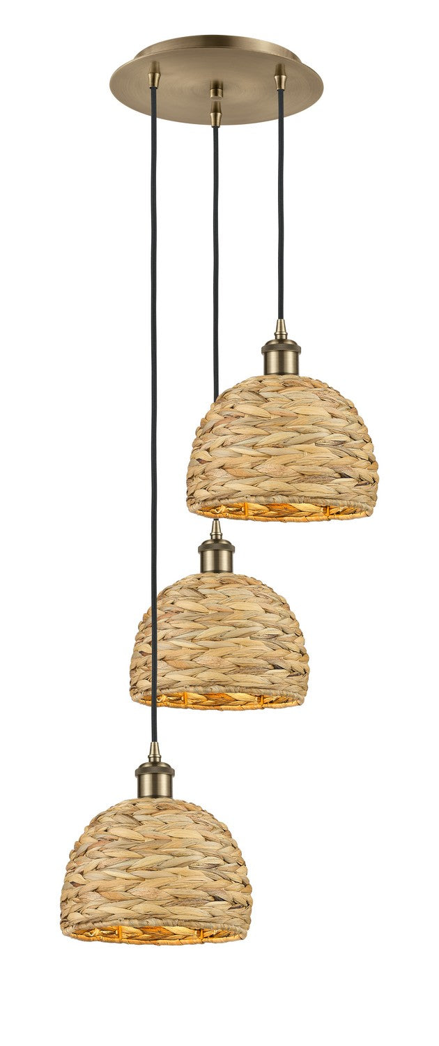 Innovations 113B-3P-AB-RBD-8-NAT Three Light Pendant, Antique Brass