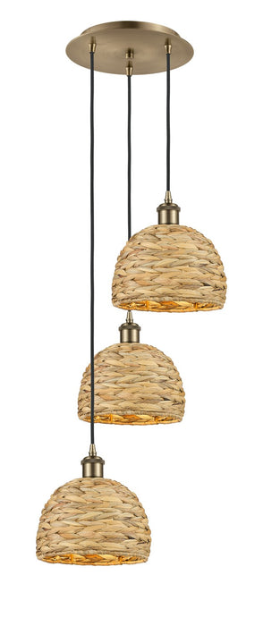 Innovations 113B-3P-AB-RBD-8-NAT Three Light Pendant, Antique Brass