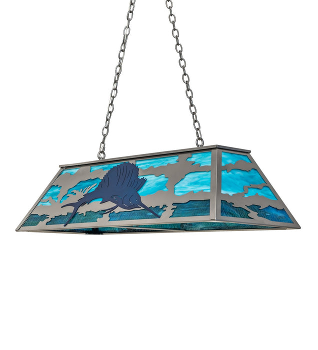 Meyda Tiffany 258788 Six Light Pendant, Nickel & Transparent Blue