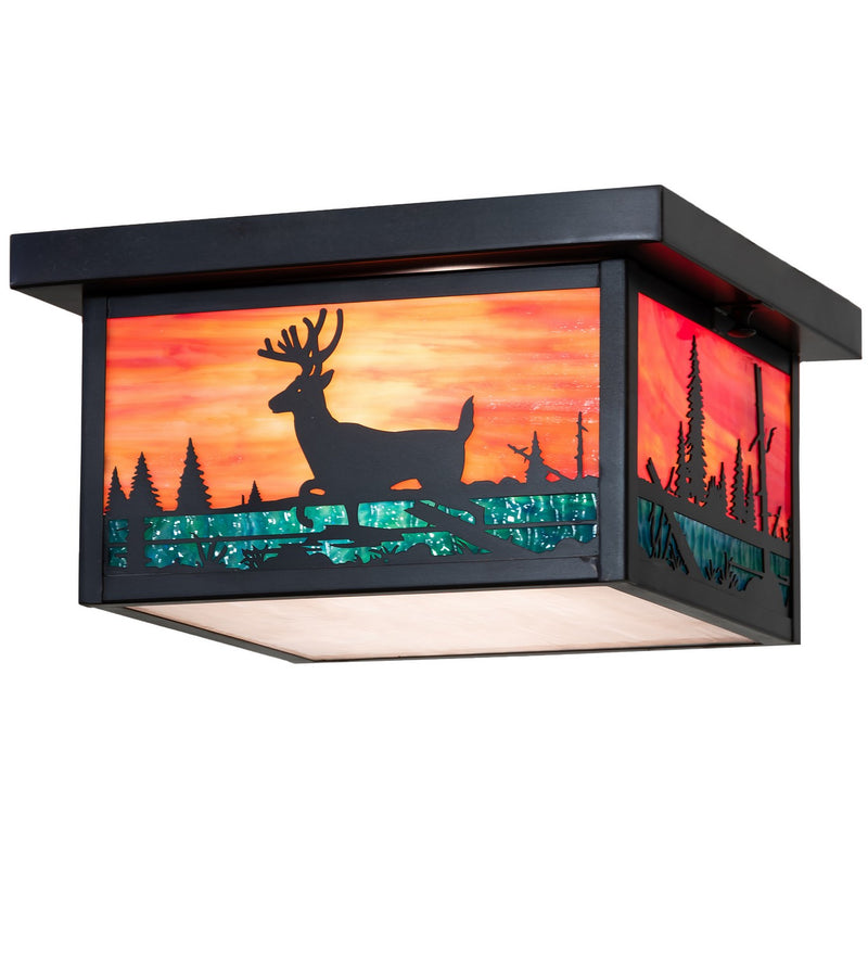 Meyda Tiffany 260082 Two Light Flushmount, Craftsman Brown On Brass