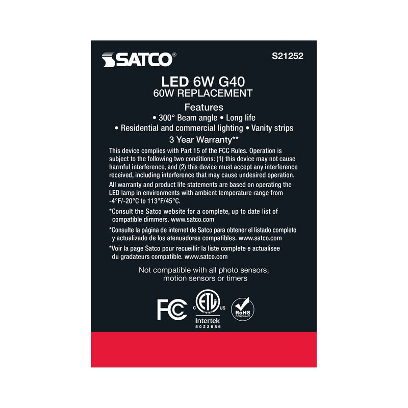 Satco S21252 Light Bulb, Clear