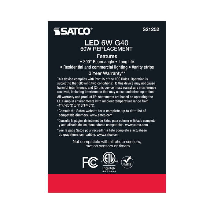 Satco S21252 Light Bulb, Clear