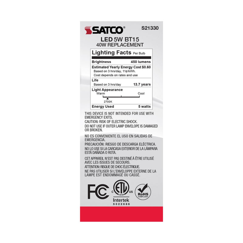 Satco S21330 Light Bulb, Clear