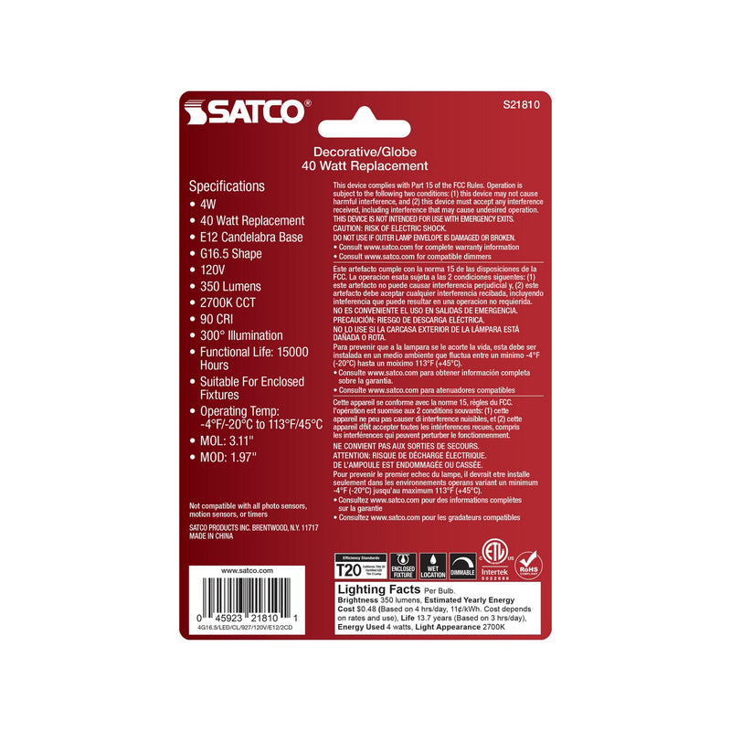 Satco S21810 Light Bulb, Clear