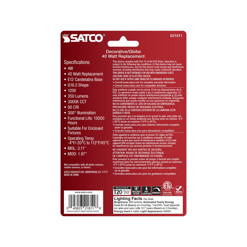 Satco S21811 Light Bulb, Clear