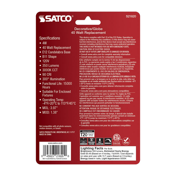 Satco S21820 Light Bulb, Clear
