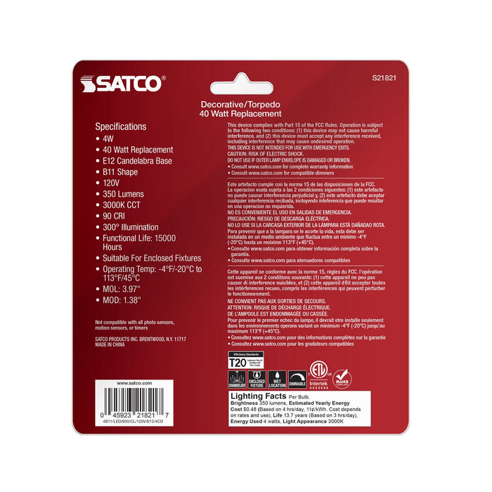 Satco S21821 Light Bulb, Clear