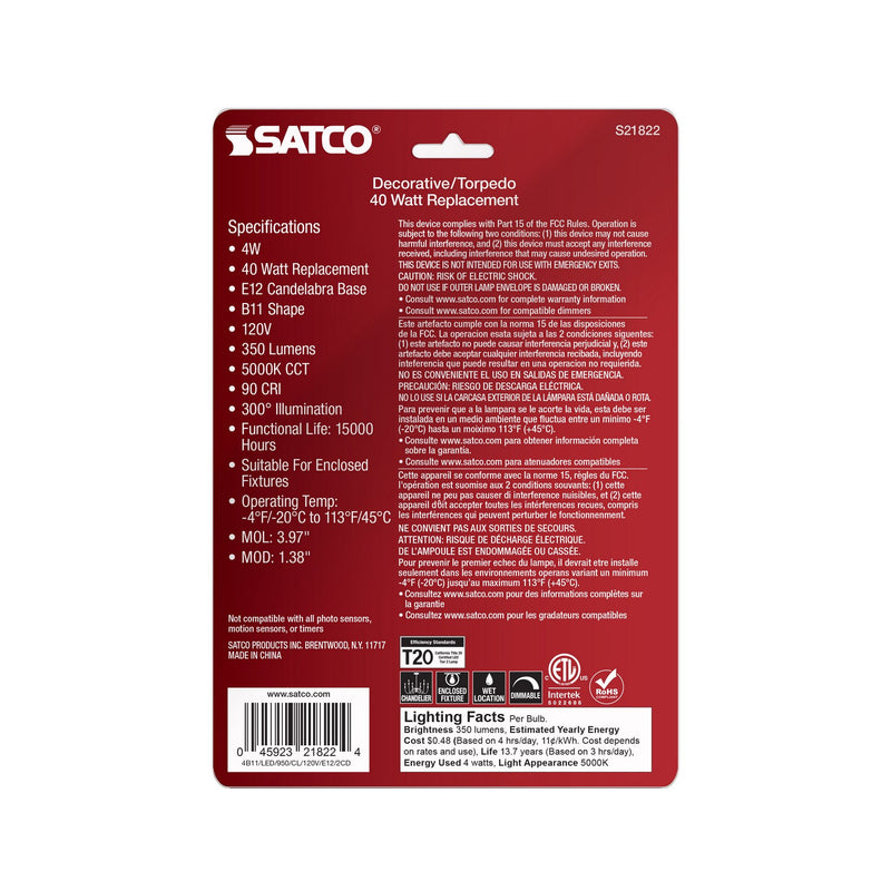 Satco S21822 Light Bulb, Clear
