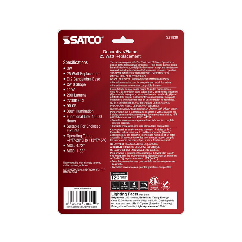 Satco S21839 Light Bulb, Clear