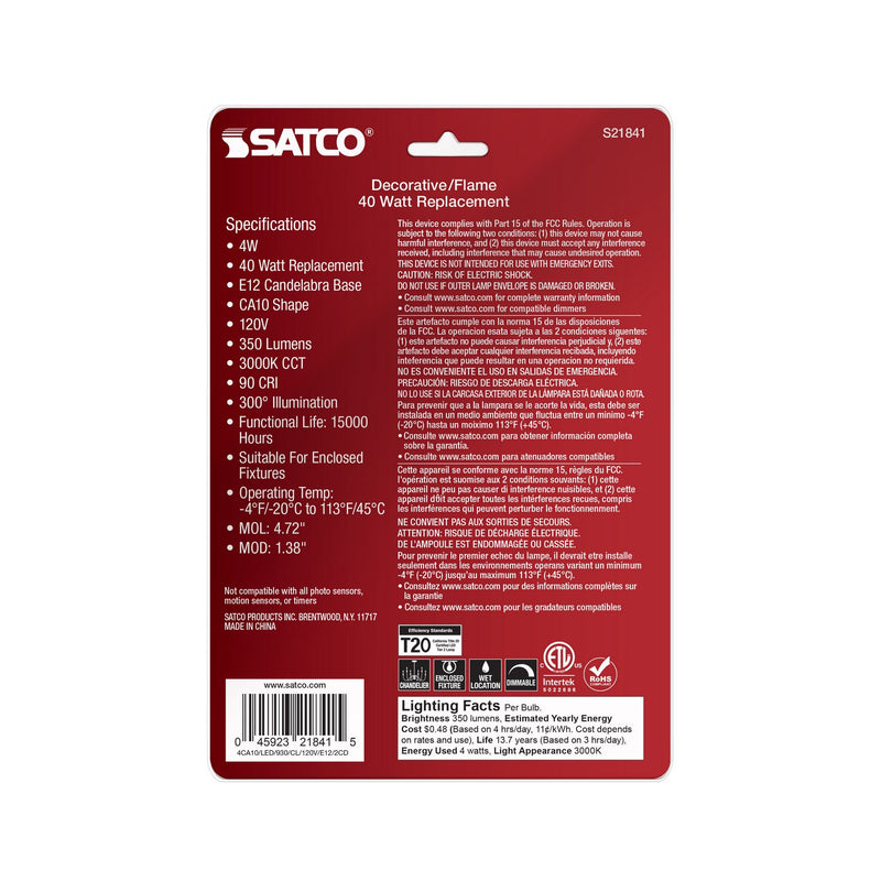 Satco S21841 Light Bulb, Clear