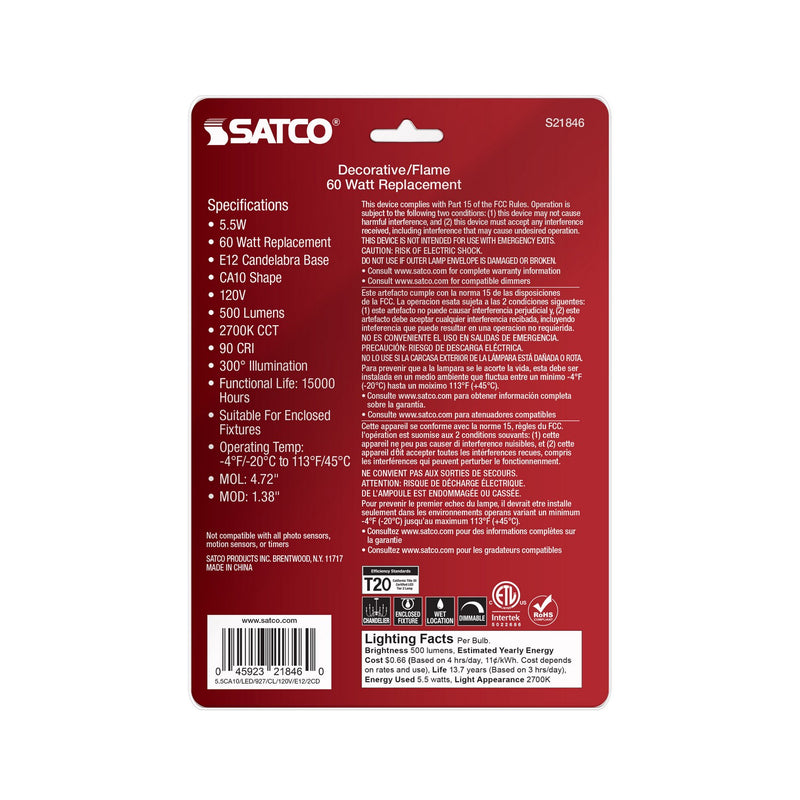 Satco S21846 Light Bulb, Clear