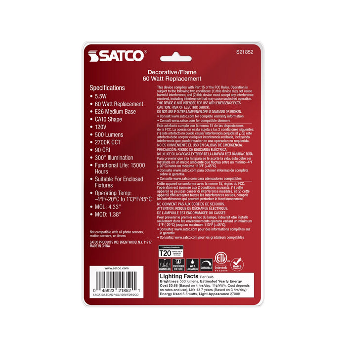 Satco S21852 Light Bulb, Clear