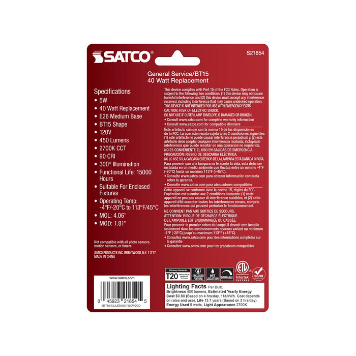 Satco S21854 Light Bulb, Clear