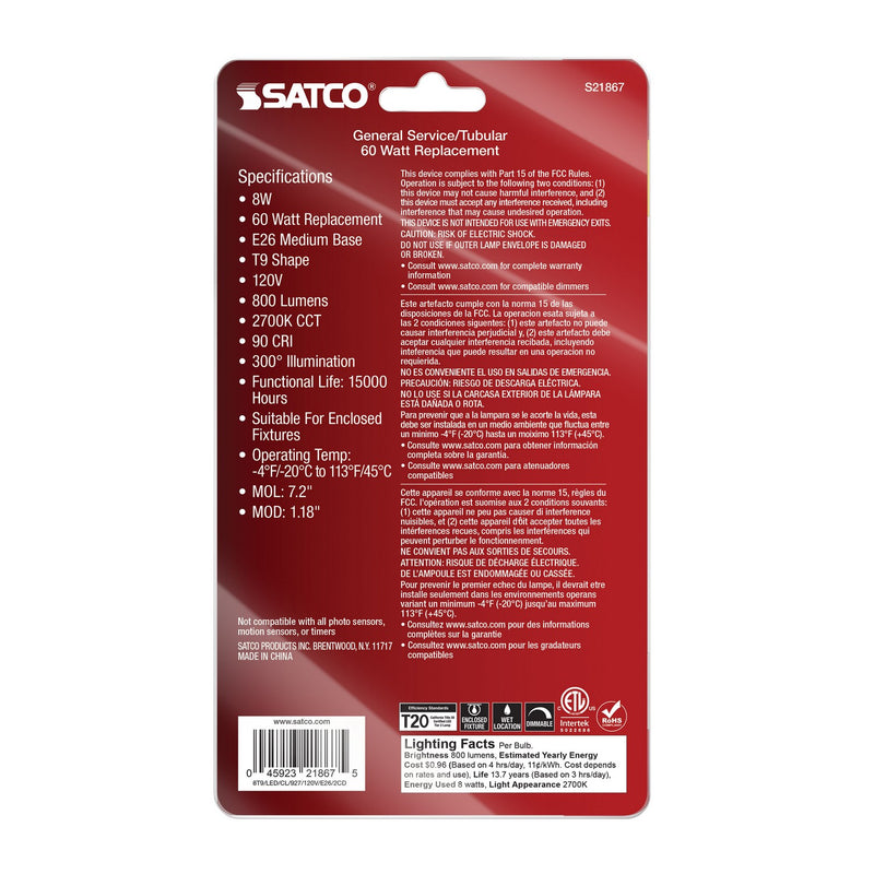 Satco S21867 Light Bulb, Clear