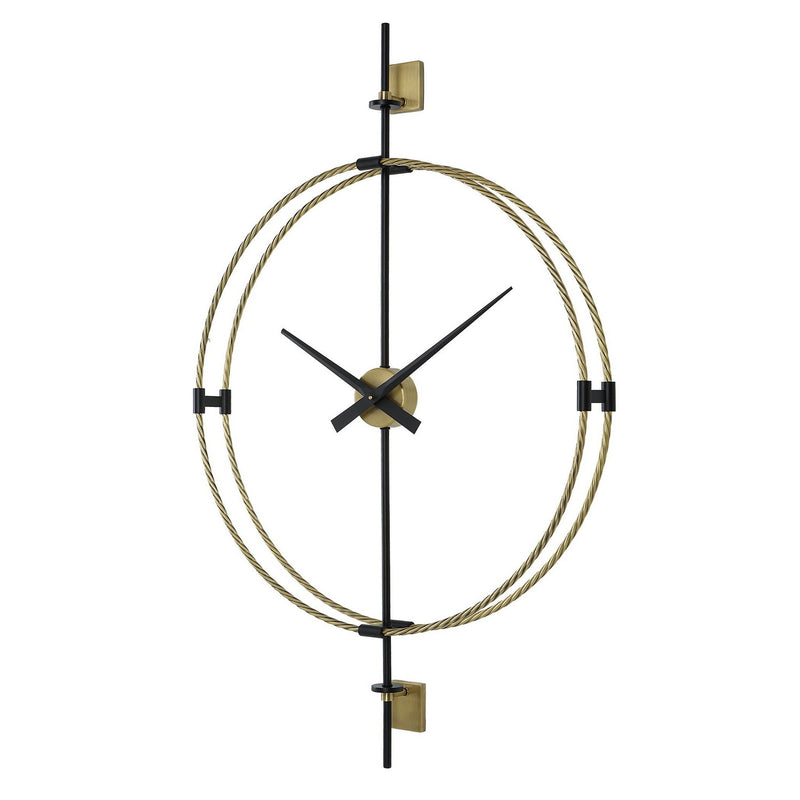 Uttermost 06106 Wall Clock, Brushed Brass With Satin Black