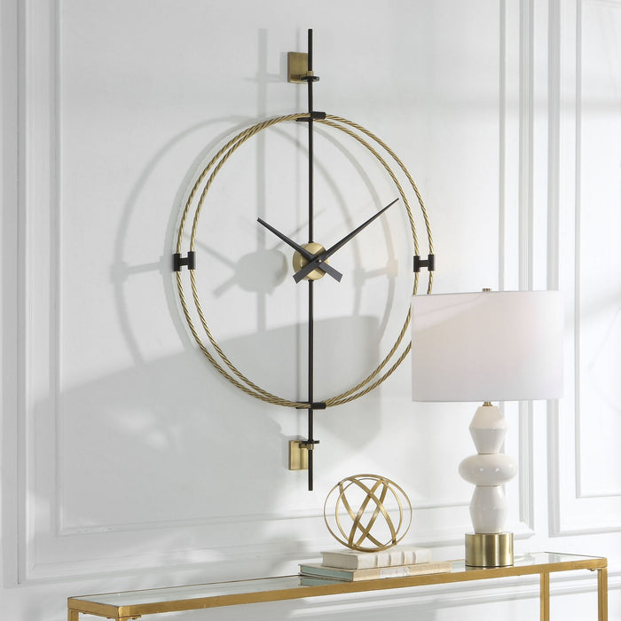 Uttermost 06106 Wall Clock, Brushed Brass With Satin Black