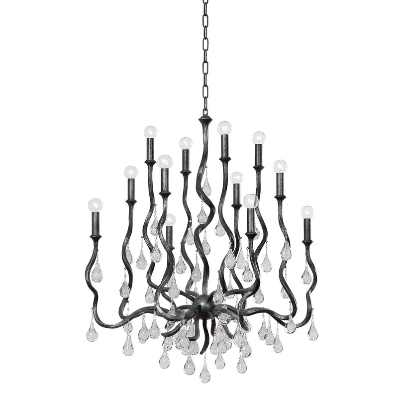 Corbett Lighting 414-34-BSL 12 Light Chandelier, Blackened Silver Leaf