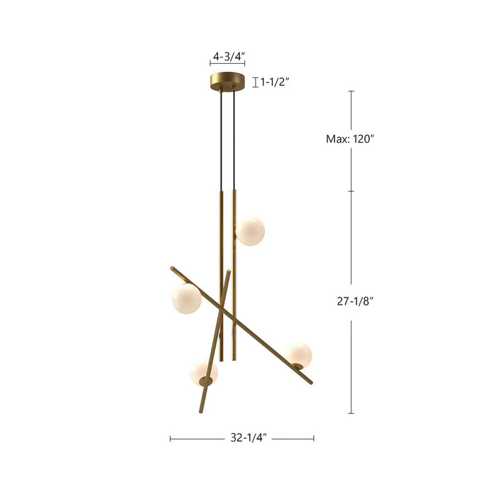 Kuzco Lighting CH89832-BG/GO LED Chandelier, Brushed Gold/Glossy Opal Glass