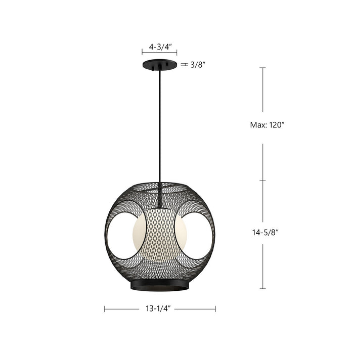Kuzco Lighting EP56913-BK/OP One Light Exterior Pendant, Black/Opal Glass