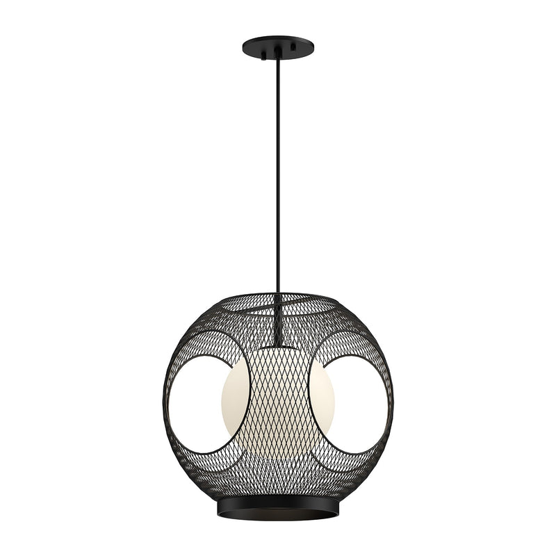 Kuzco Lighting EP56913-BK/OP One Light Exterior Pendant, Black/Opal Glass