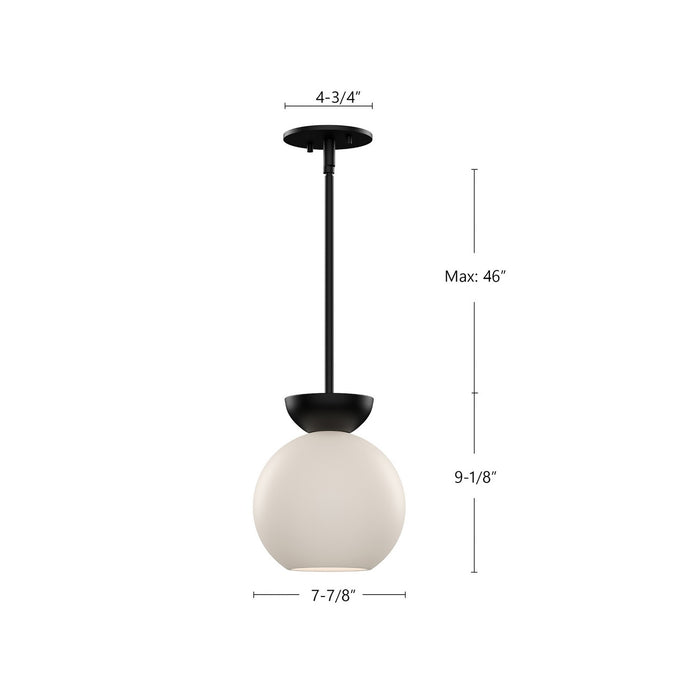 Kuzco Lighting PD59708-BK/OP One Light Pendant, Black/Opal Glass