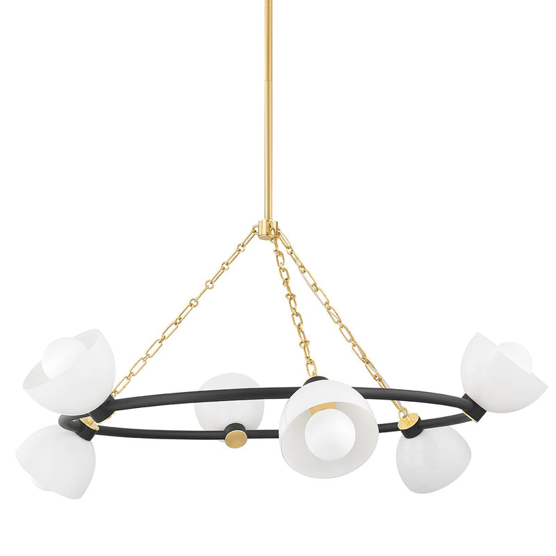 Mitzi H724806-AGB/TBK Six Light Chandelier, Aged Brass/Textured Black Combo