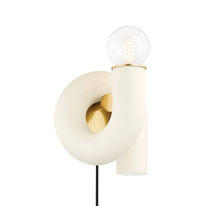 Mitzi HL725201-AGB/TCR One Light Wall Sconce, Aged Brass/Textured Cream