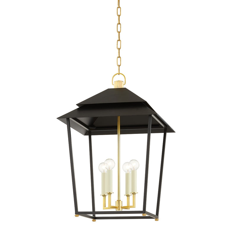 Hudson Valley 5127-AGB/SBK Four Light Lantern, Aged Brass