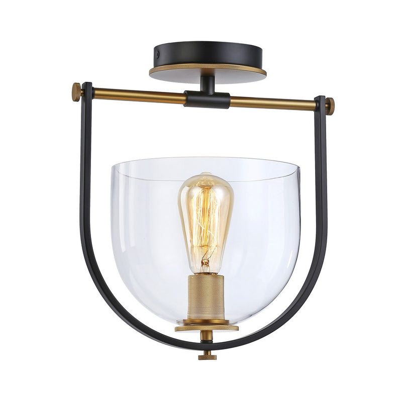 Artcraft AC11743BB One Light Semi-Flush Mount, Black & Brass