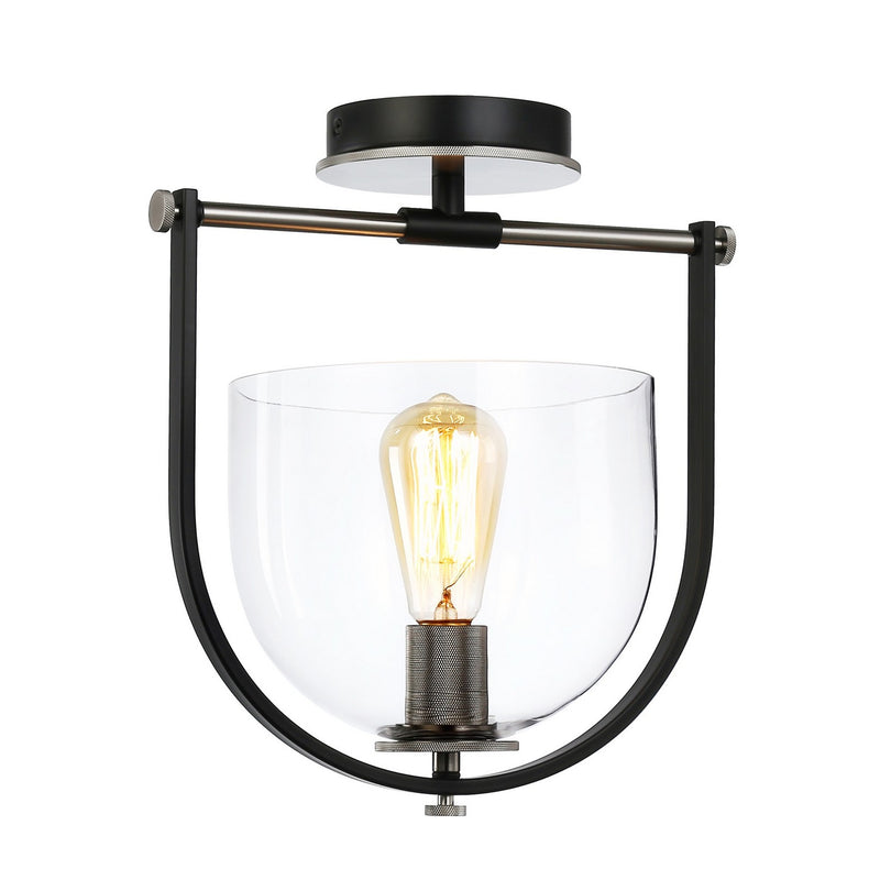 Artcraft AC11743NB One Light Semi-Flush Mount, Black & Nickel