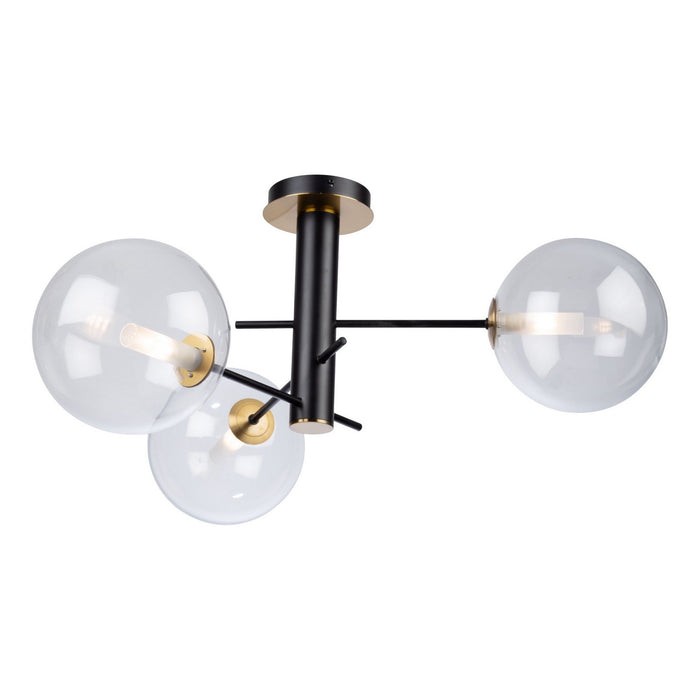 Artcraft AC11763VB Three Light Semi-Flush Mount, Matte Black & Brass