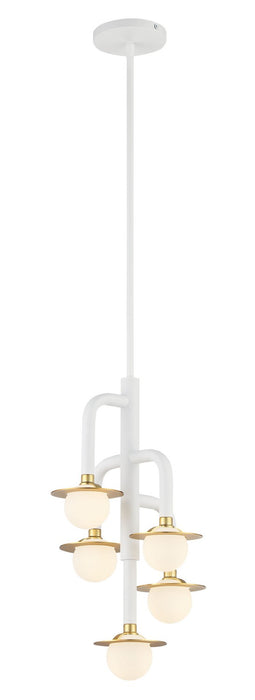 George Kovacs P5512-706-L Five Light Chandelier, Matte White W/Honey Gold