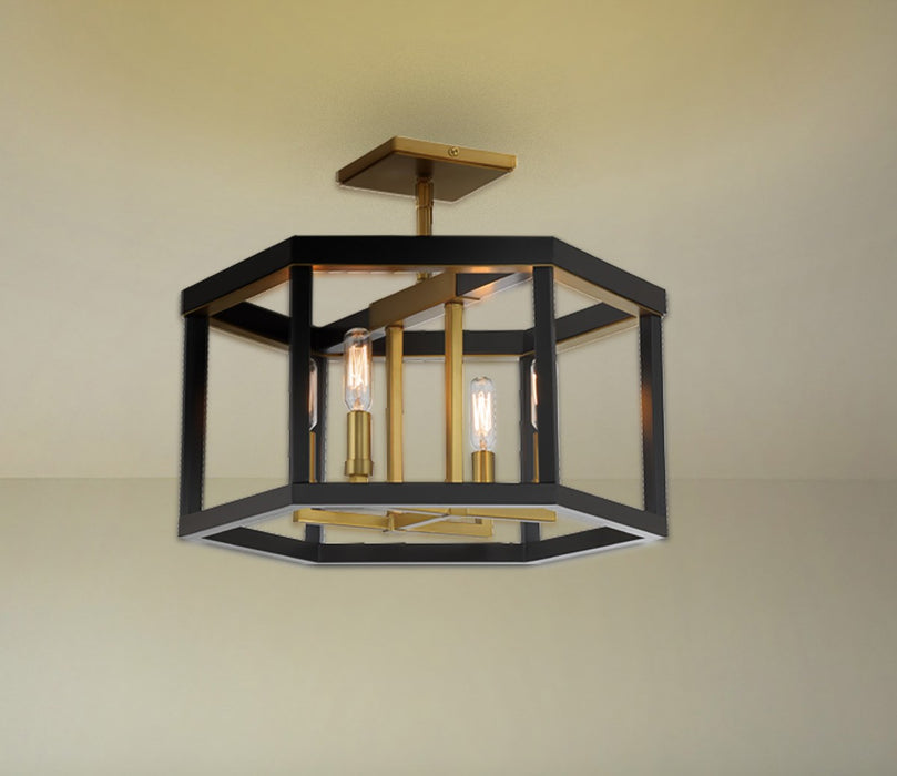 Minka-Lavery 2114-726 Four Light Semi Flush Mount, Coal And Soft Brass
