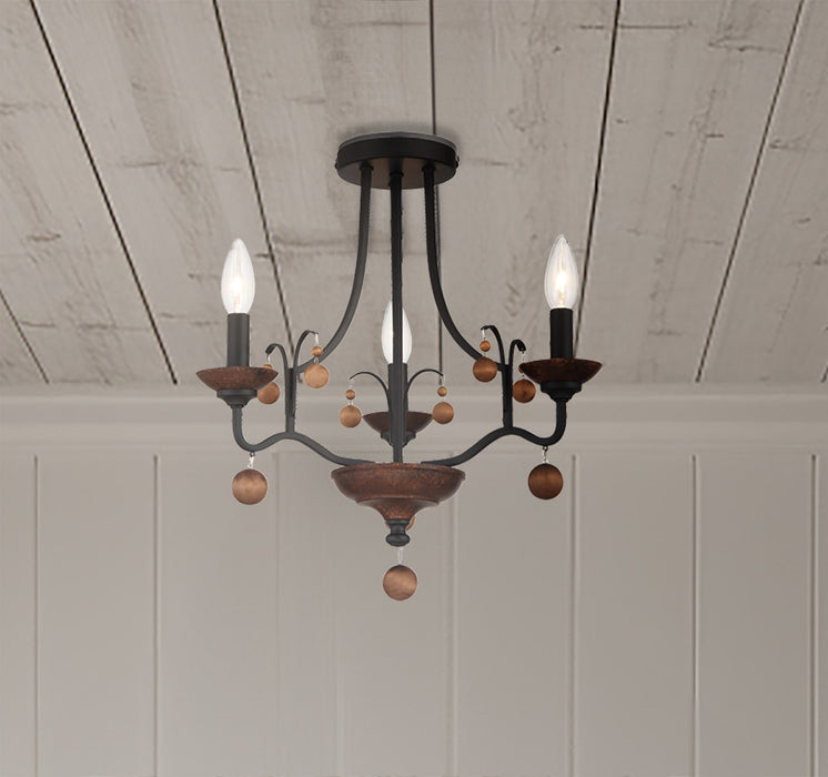 Minka-Lavery 2662-723 Three Light Semi Flush Mount, Old World Bronze W/Walnut Acce