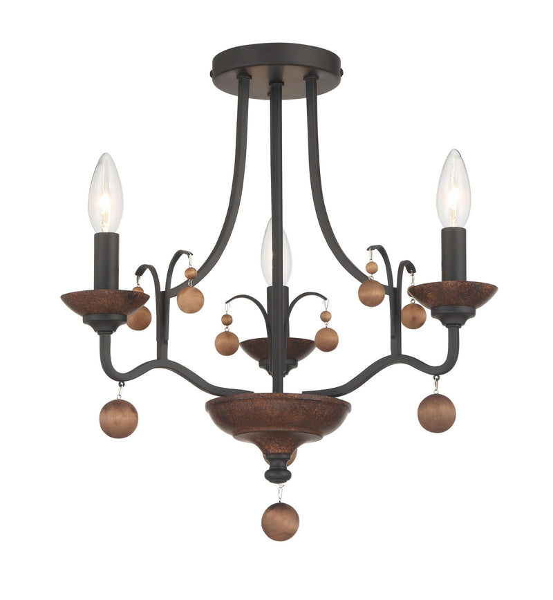 Minka-Lavery 2662-723 Three Light Semi Flush Mount, Old World Bronze W/Walnut Acce