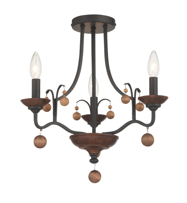 Minka-Lavery 2662-723 Three Light Semi Flush Mount, Old World Bronze W/Walnut Acce