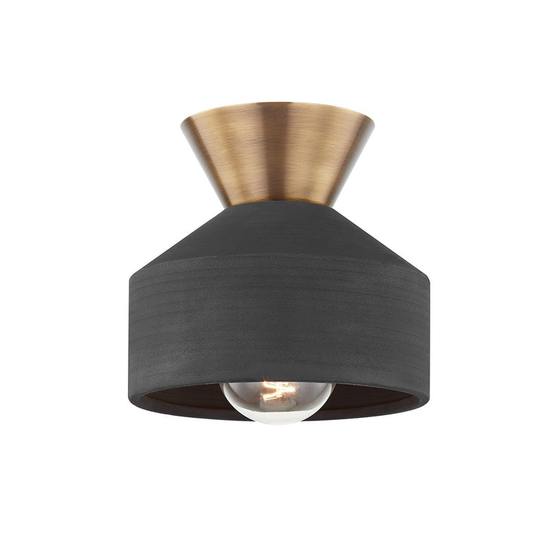Troy Lighting C9808-PBR/CBK One Light Flush Mount, Patina Brass