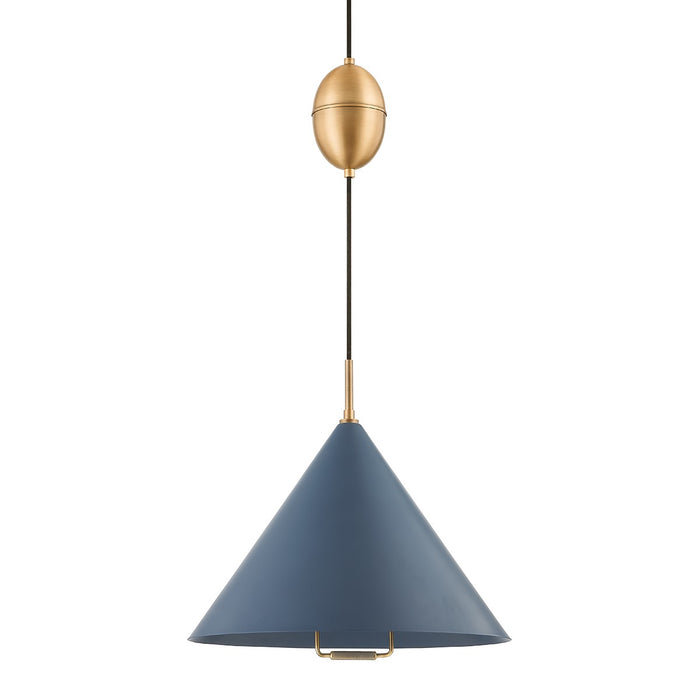 Troy Lighting F7618-PBR/SBL One Light Pendant, Patina Brass/Slate Blue