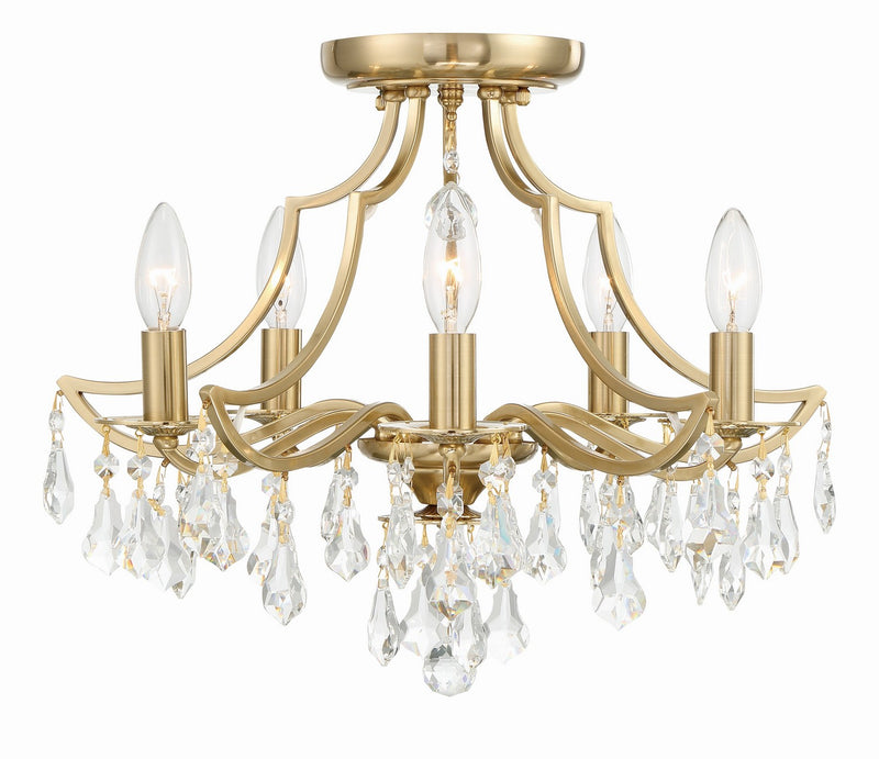 Crystorama 5930-VG-CL-MWP Five Light Semi Flush Mount, Vibrant Gold