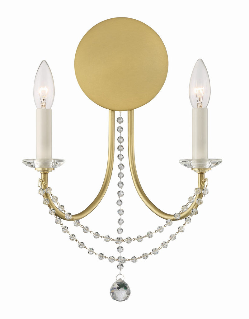 Crystorama DEL-90802-AG Two Light Wall Sconce, Aged Brass