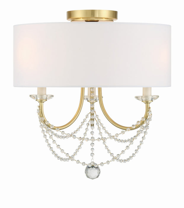 Crystorama DEL-90803-AG_CEILING Three Light Semi Flush Mount, Aged Brass