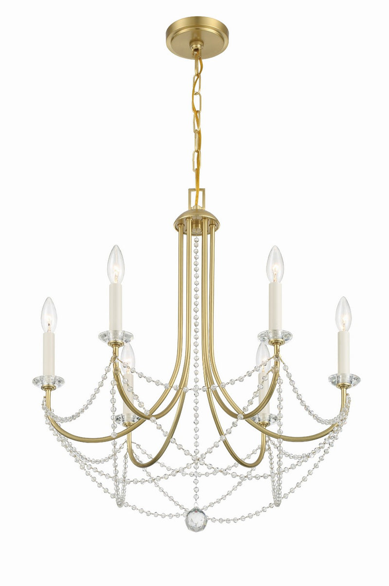 Crystorama DEL-90806-AG Six Light Chandelier, Aged Brass